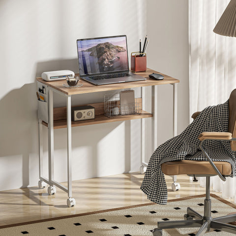 HOMCOM 80 cm Drop Leaf Writing Work Desk - Natural Wood Finish