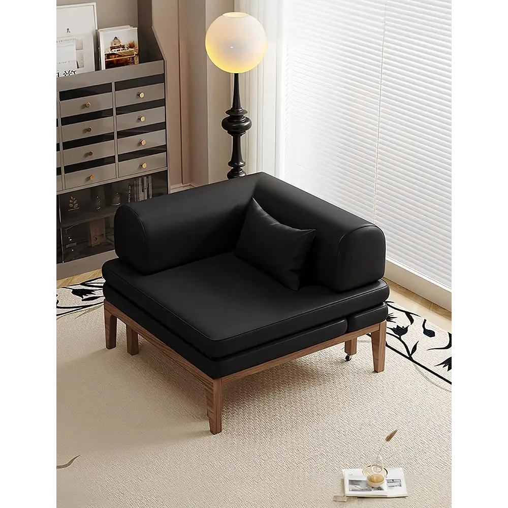 Ocampo Single Seater Corner Sofa Bed Faux Leather - Black / 80cm - chair bed