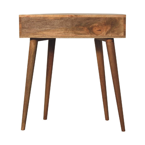 Odyssey oak-ish console table rustic wooden side table with single drawer tapered legs and warm brown tones