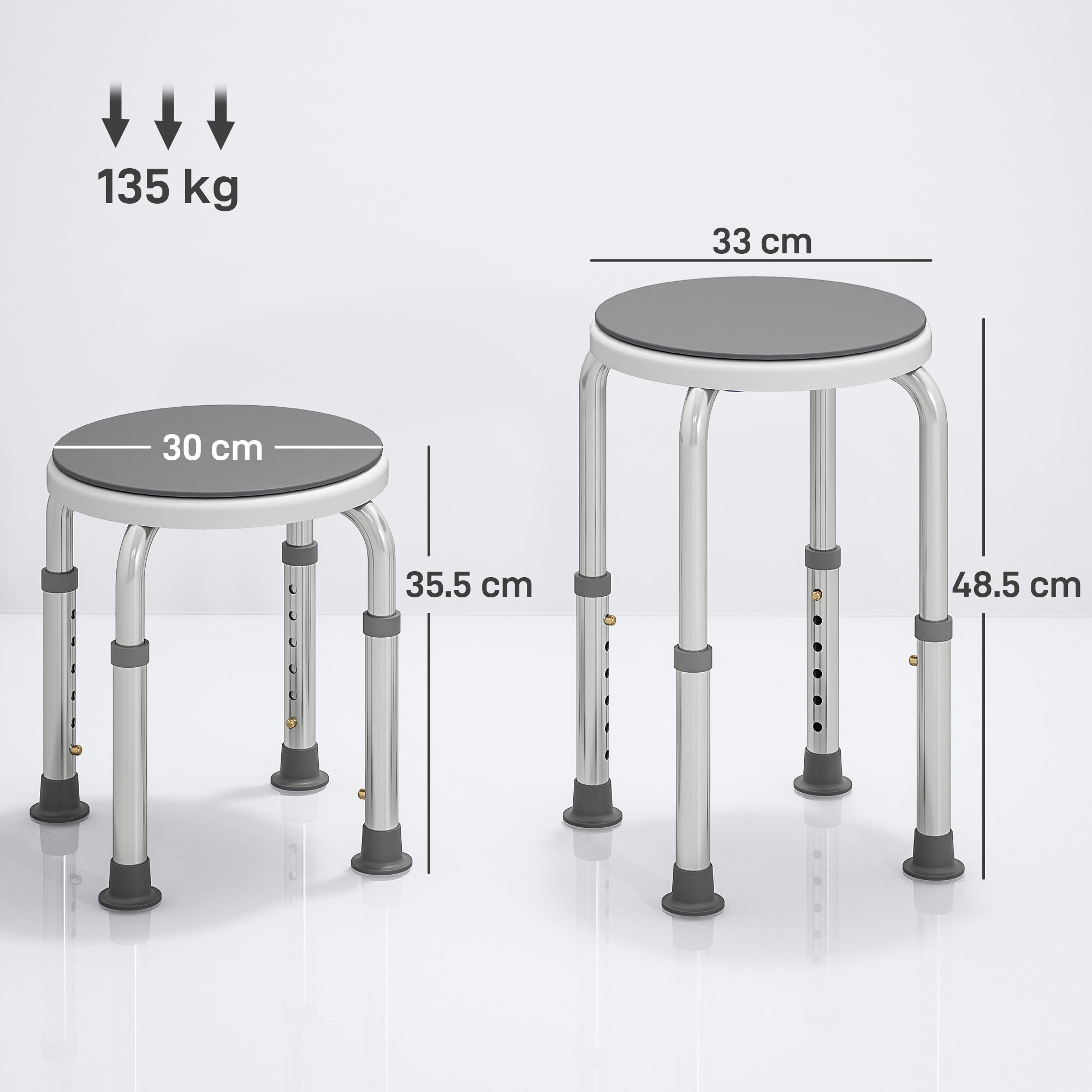 HOMCOM 360° Swivel Shower Chair, Height Adjustable Aluminium Shower Stool with Non-Slip Feet for Disabled, Elderly, Grey
