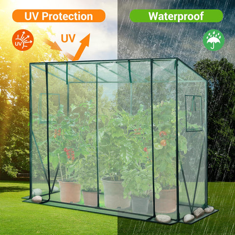 Green mesh tomato greenhouse with black frame, uv protection, waterproof pe cover, and zippered door for outdoors