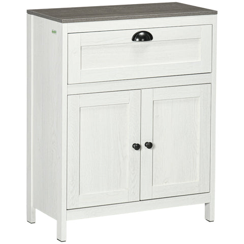 kleankin Bathroom Floor Cabinet, Freestanding Storage Cupboard with Drawer, Double Door Cabinet and Adjustable Shelf, White
