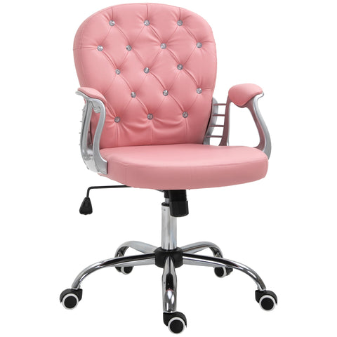Vinsetto Office Chair Ergonomic 360\'c2\'b0 Swivel PU Diamante Padded Base 5 Castor Wheels for Home Work Pink