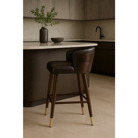 Okazaki Bar Stool - Brown (Dark Walnut Legs) / 65cm / Singular - Bar Stool
