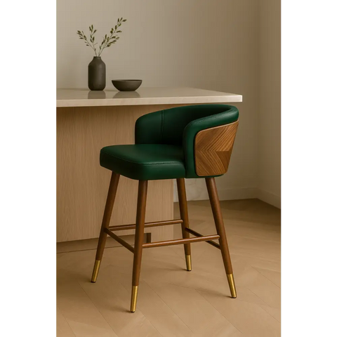 Okazaki Bar Stool - Dark Green (Light Walnut Legs) / 65cm / Singular - Bar Stool