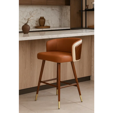 Okazaki Bar Stool - Dark Orange (Light Walnut Legs) / 65cm / Singular - Bar Stool