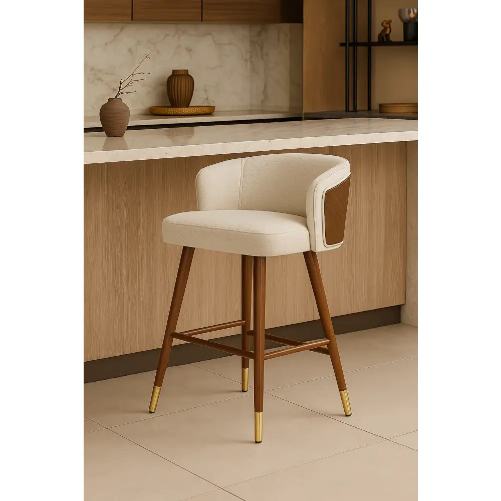Okazaki Bar Stool - White (Light Walnut Legs) / 65cm / Singular - Bar Stool