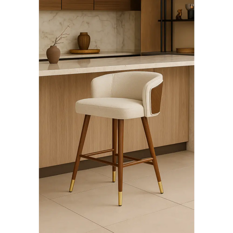Okazaki Bar Stool - White (Light Walnut Legs) / 65cm / Singular - Bar Stool