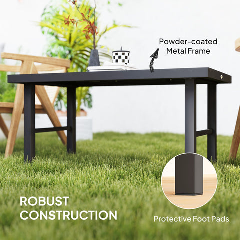 Outsunny Metal Garden Coffee Table, Outdoor Side Table with SPC Woodgrain Tabletop for Outside, Garden, Balcony, Porch, 100 x 53 x 46cm, Grey Wood Effect