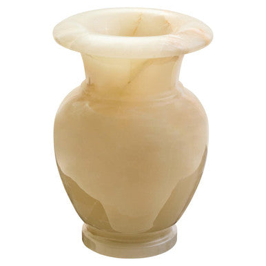 A smooth creamy beige onyx vase with a flared rim and rounded body the oleena onyx vase