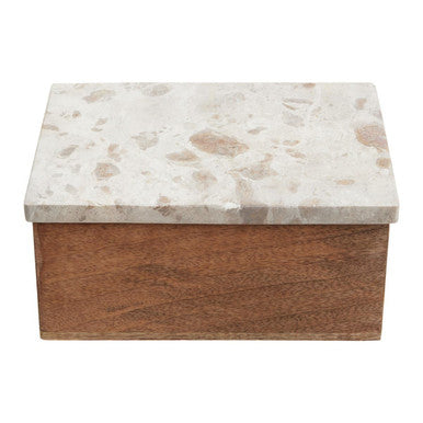 Olena large trinket box with a polished terrazzo top and warm wood base for stylish storage