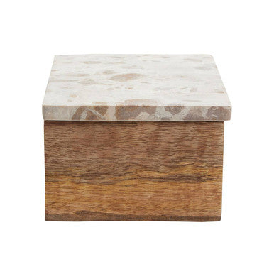 Olena large trinket box featuring a rectangular wooden body with a stylish terrazzo top for elegant storage
