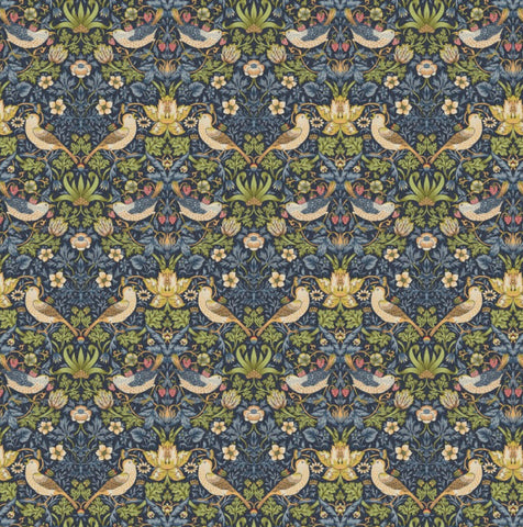 Dark blue fabric with stylized birds and foliage on double sided olive green velvet ceiling light shade