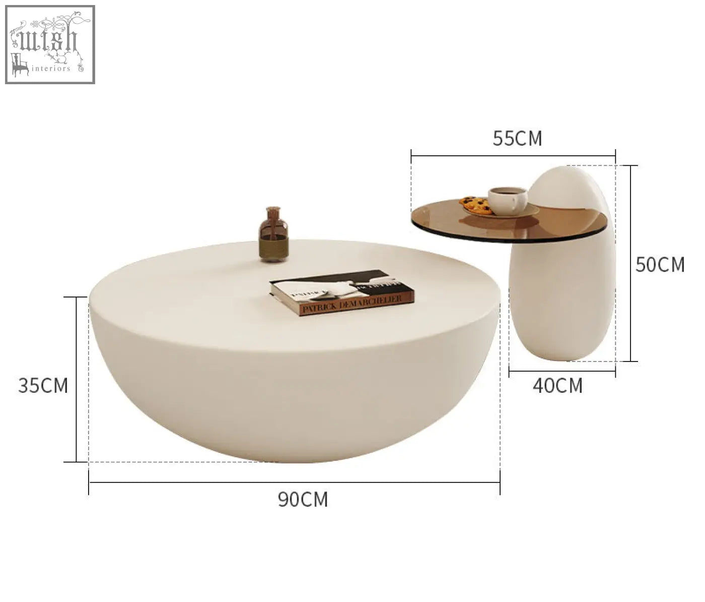 Modern white oval nesting coffee table with smooth minimalist design and rounded edges in the oliver set