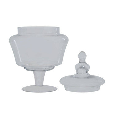 Olivia clear glass candy large storage jar with matching lid and slender stem made of clear glass