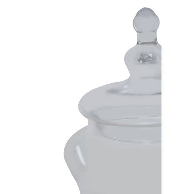 Clear glass olivia clear glass candy large storage jar with rounded body and decorative bulbous lid