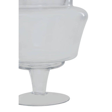Olivia clear glass candy large storage jar with a clear glass fluted tiered vase and a slender stem design