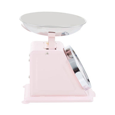 Olivier 3kg pastel pink retro kitchen scale with shiny silver platform and chrome dial for precise weighing