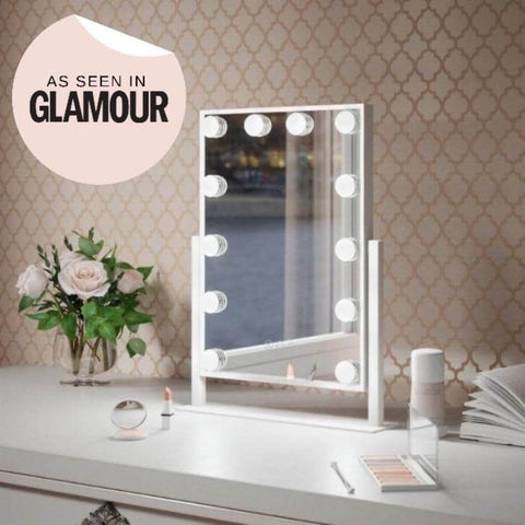 White framed hollywood mirror 47x37cm with circular led lights along edges perfect for makeup and dressing area