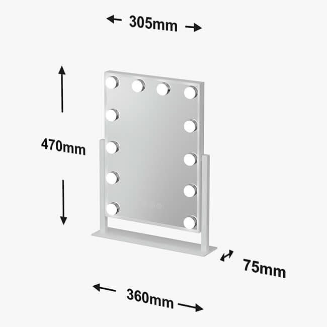 Silver framed rectangular hollywood mirror white 47x37cm with 12 led lights perfect for makeup and dressing