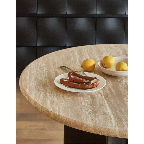 O’Malley Oval Dining Table Travertin & Solid Wood - Dining table