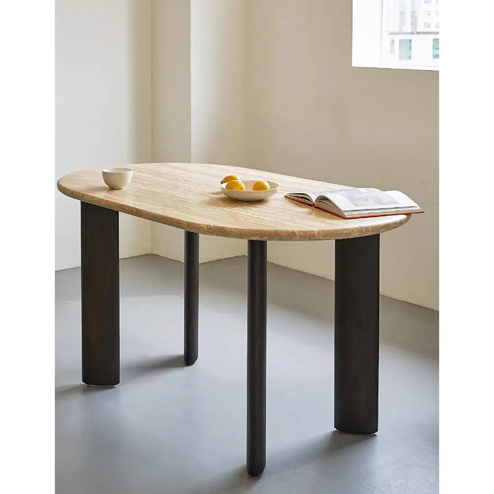 O’Malley Oval Dining Table Travertin & Solid Wood - Dining table