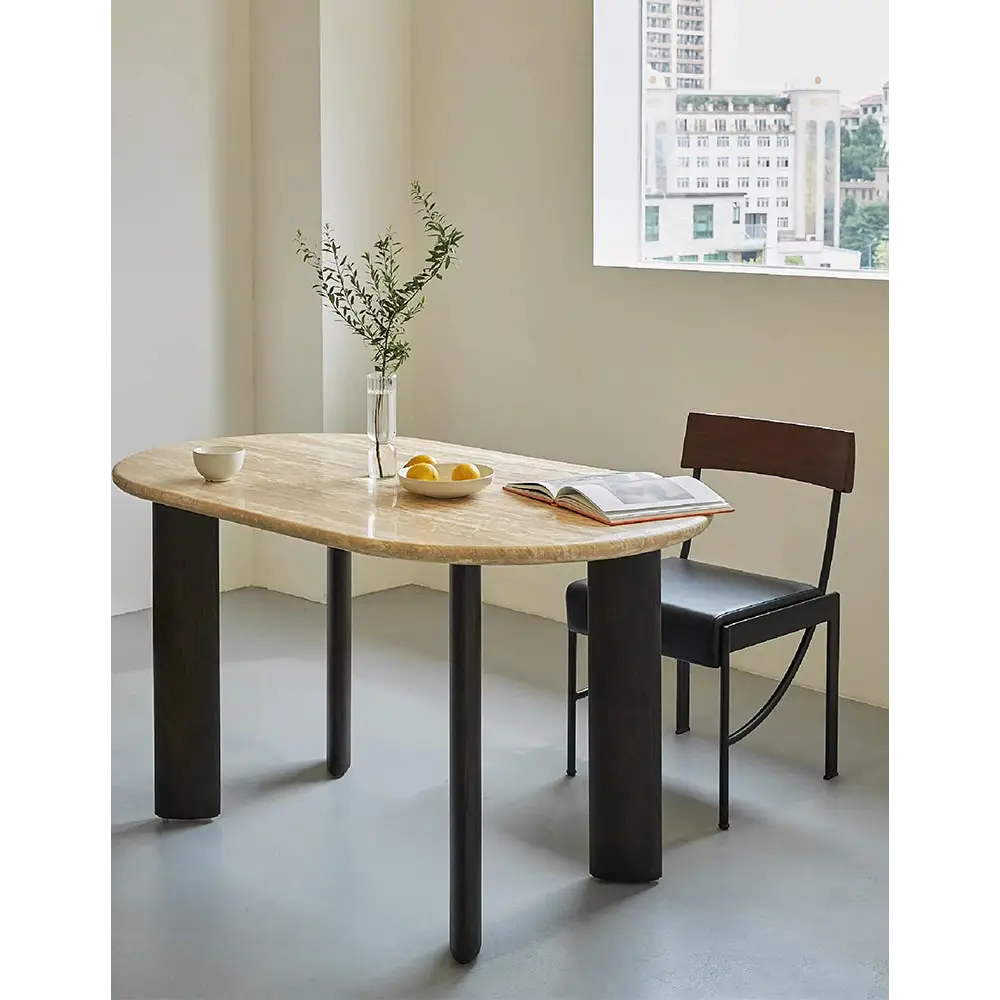 O’Malley Oval Dining Table Travertin & Solid Wood - Dining table