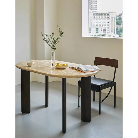 O’Malley Oval Dining Table Travertin & Solid Wood - Dining table