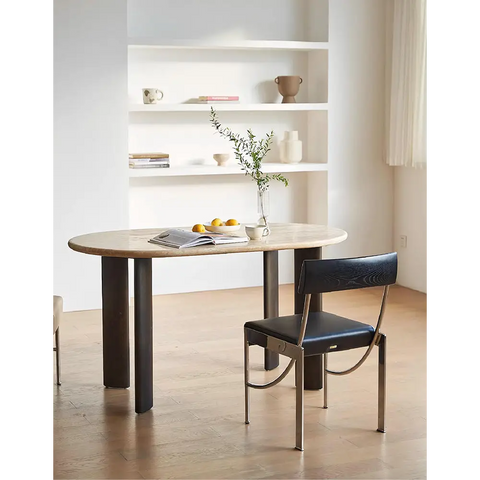 O’Malley Oval Dining Table Travertin & Solid Wood - Dining table