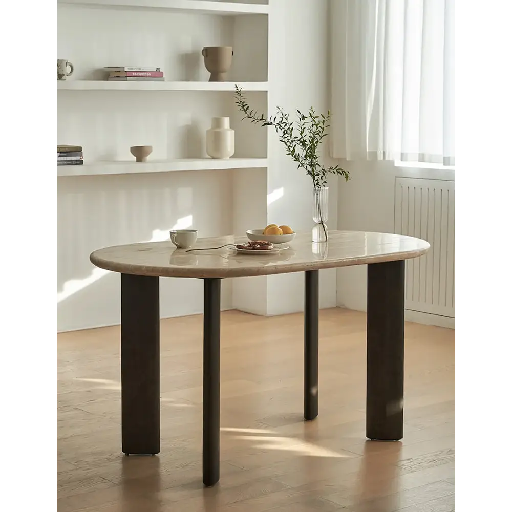 O’Malley Oval Dining Table Travertin & Solid Wood - Dining table