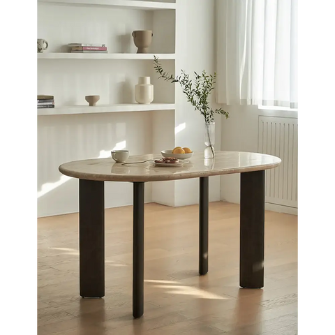O’Malley Oval Dining Table Travertin & Solid Wood - Dining table