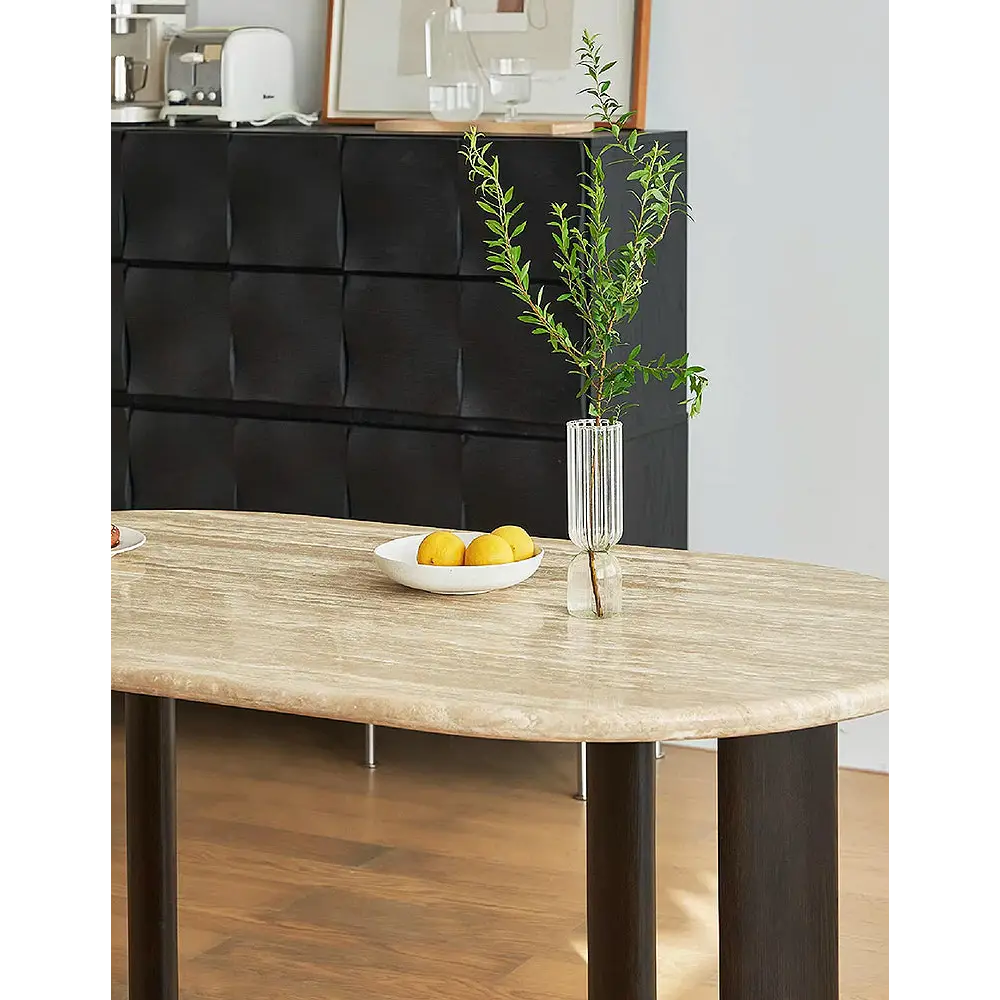 O’Malley Oval Dining Table Travertin & Solid Wood - Dining table