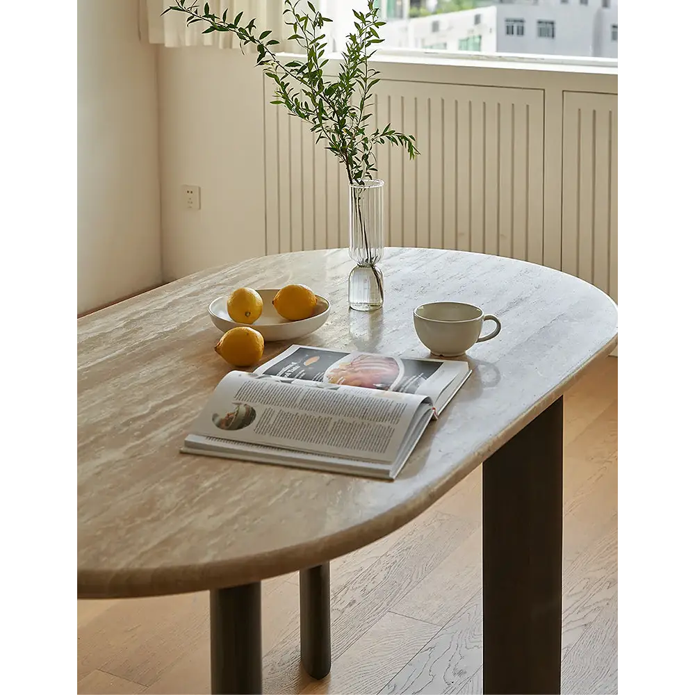 O’Malley Oval Dining Table Travertin & Solid Wood - Dining table