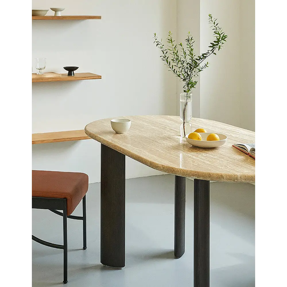 O’Malley Oval Dining Table Travertin & Solid Wood - Dining table