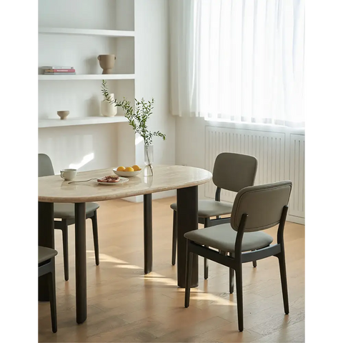 O’Malley Oval Dining Table Travertin & Solid Wood - Dining table