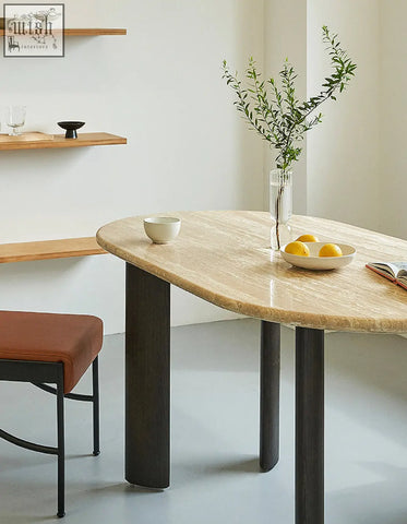 Beige marble oval dining table with dark solid wood legs perfect for stylish oval dining spaces o malley oval dining table