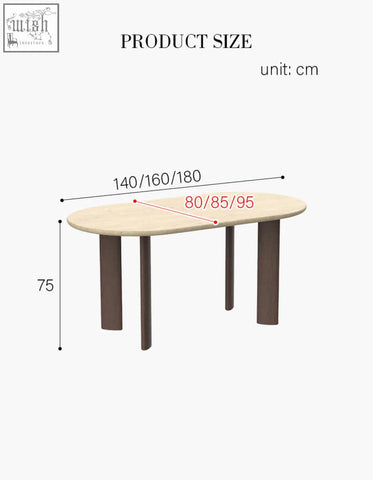 Omalley oval dining table with light wood travertin top and dark brown solid wood tapered legs perfect for oval dining