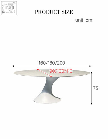 Modern white ceramic omer oval dining table with sleek sculptural pedestal base perfect for any dining room