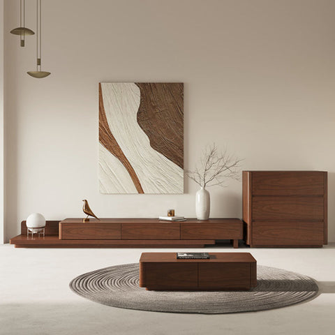 Modern minimalist wooden opaline tv stand with clean lines and warm brown finish for media storage