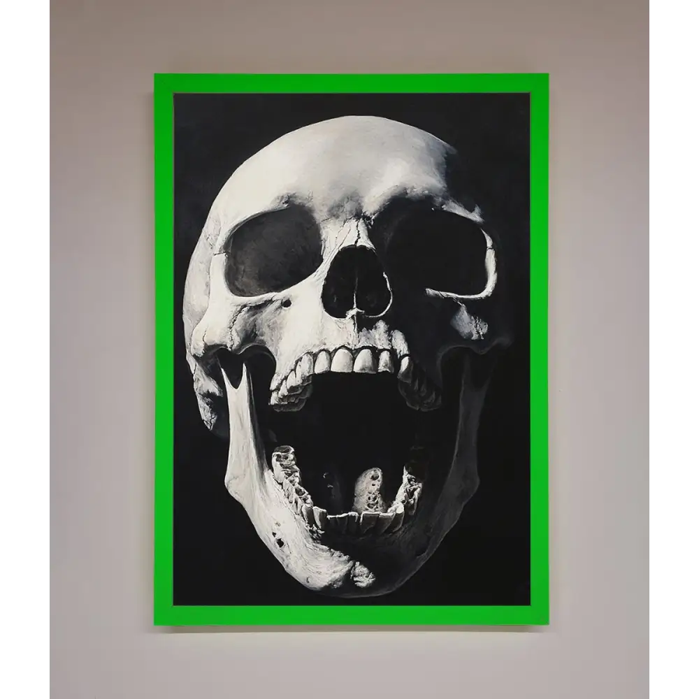 Open Mouth Skull Framed Poster - A3 (29.7 x 42 cm) / Neon Dark Green - Framed Print