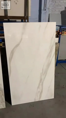 Opera white gloss finish sintered stone tile in white marble effect with subtle gray veining for stylish interiors
