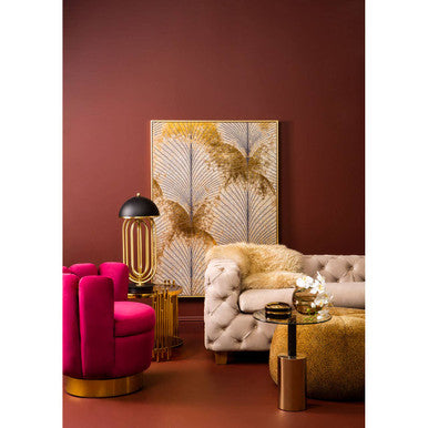 Ophelia 3 seat beige velvet sofa with plush tufted design and soft fur throw on the backrest