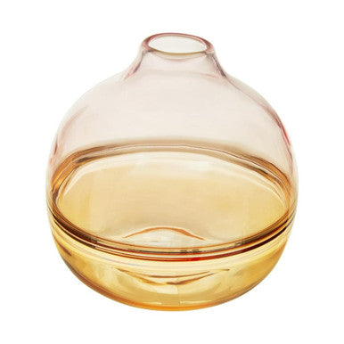 A translucent amber glass optik bottle vase with a rounded bulbous body and narrow neck for stylish decor