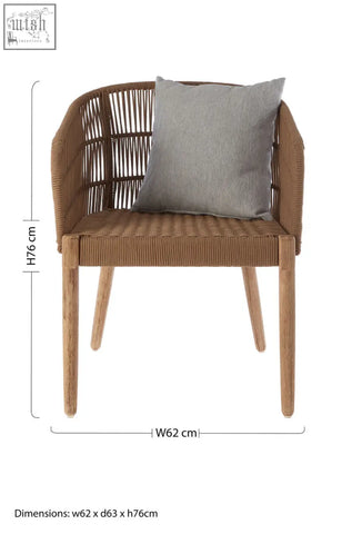 Opus armchair brown woven rattan with wooden legs and a light grey cushion for cozy seating