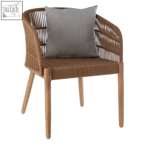 Opus armchair brown woven wicker with wooden legs and light grey cushion for comfy seating