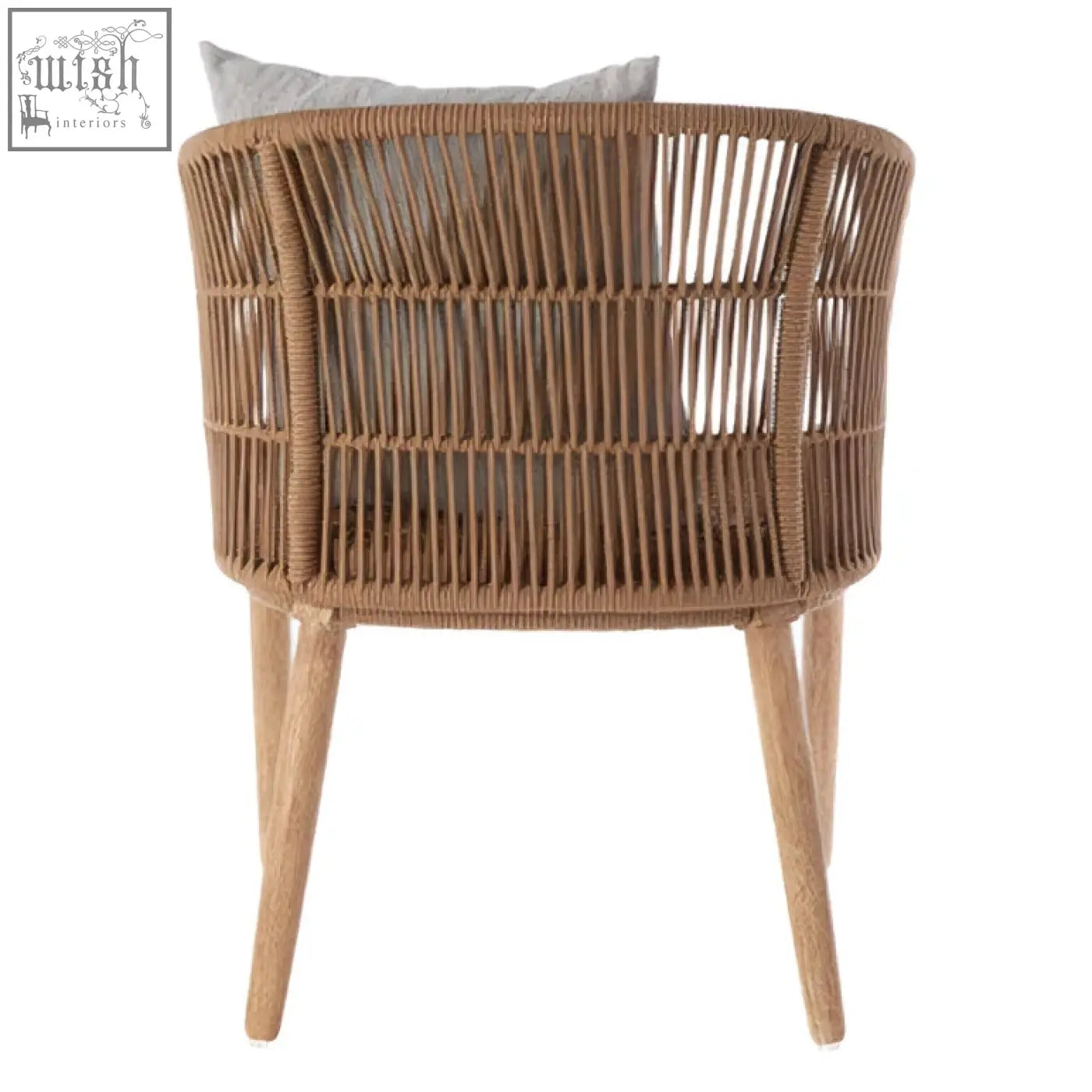 Opus armchair rattan wicker chair with light wood legs and a light grey cushion for comfy seating