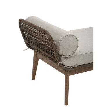 Opus rope woven rattan armchair with light gray cushioned seat and backrest from woven longue bench collection