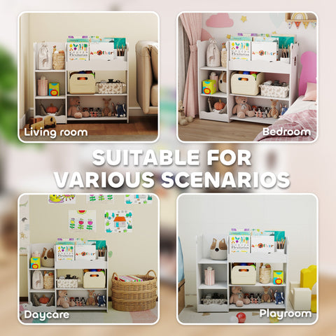 AIYAPLAY Kids Toy Storage Unit, Bear Design Kids Bookshelf and Toy Organiser, for Bedroom, Nursery, Playroom, White