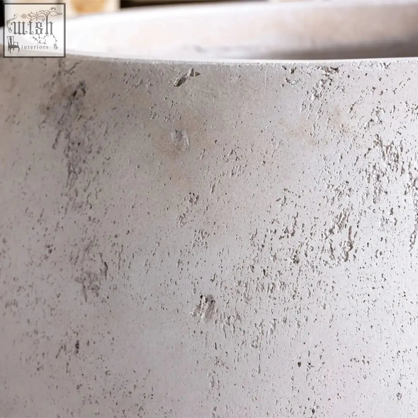 Textured light gray orbello 55cm planter made of concrete with smooth inner rim and subtle surface imperfections