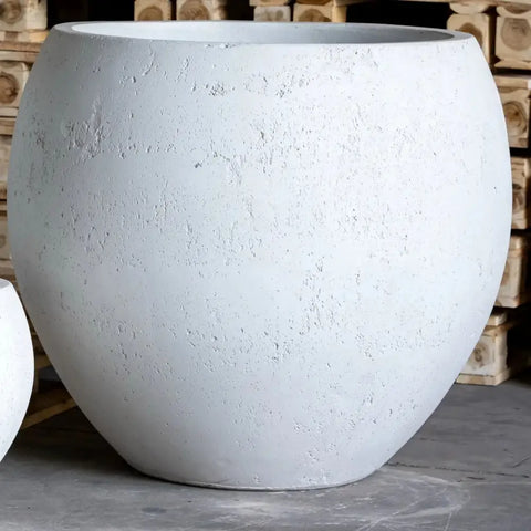 Orbello | White Mist – 35cm Medium Concrete Sphere Planter – 25L Round Plant Pot - Pots & Plants